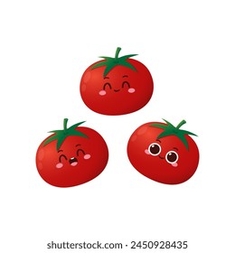 Cute tomato character design. Happy vegetable vector illustration. Cartoon tomato flat design for children books.