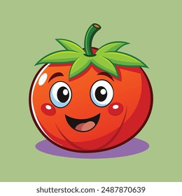 Cute tomato character design. Happy vegetable vector illustration. Cartoon