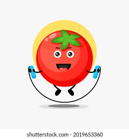 Cute tomato character doing jumping rope