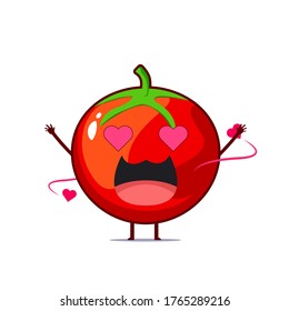 Cute tomato character falling in love isolated on white background. Tomato character emoticon illustration