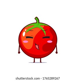 El personaje de tomate se aburre aislado en un fondo blanco. Ilustración de emoticono de personaje de tomate
