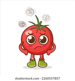 Cute tomato character got angry isolated on white background. Tomato character emoticon illustration