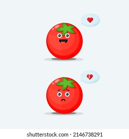 Cute tomato character with happy and sad expressions