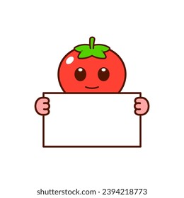 Cute Tomato Character Holding a Blank Sign