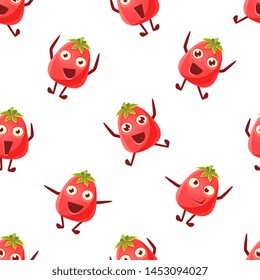 Cute Tomato Character Seamless Pattern, Funny Emotional Vegetable, Design Element Can Be Used for Wallpaper, Packaging, Background Vector Illustration