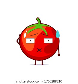 Cute tomato character speechless isolated on white background. Tomato character emoticon illustration