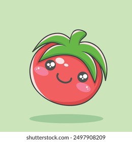 Cute Tomato Character Vector Illustration Cartoon With Cute Face
