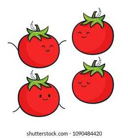 Cute tomato characters. Vector set