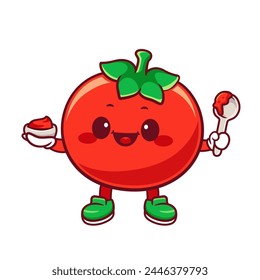 Logo de la mascota de la historieta del cocinero del tomate lindo para la salsa del tomate