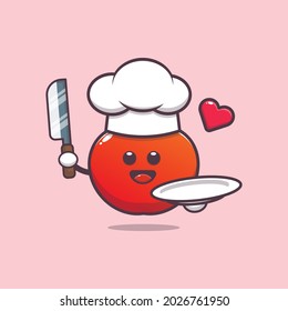 cute tomato chef with dish. cute vector design character. Vector isolated flat illustration for poster, brochure, web, mascot, sticker, logo and icon. 