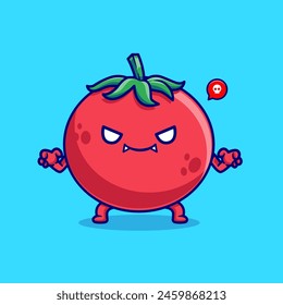 Cute Tomato Dracula Vampire Cartoon Vector Icon Illustration. Food Holiday Icon Concept Isolated Premium Vector. Flat Cartoon Style