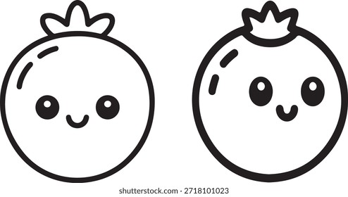 Ilustración linda del arte de la línea de fruta del kawaii del Vector de la silueta de las caras del tomate para el diseño de los niños