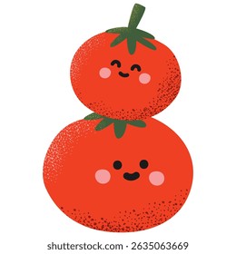 Cute Tomato Fresh Vegetable Happy Expression Textured Illustration Sticker Planner Handdrawn