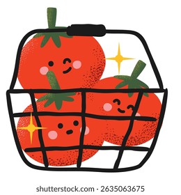 Cute Tomato Fresh Vegetable Happy Expression Textured Illustration Sticker Planner Handdrawn