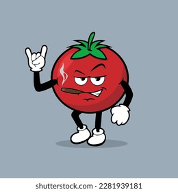 Cute tomato fruit character with rock and roll expression vector