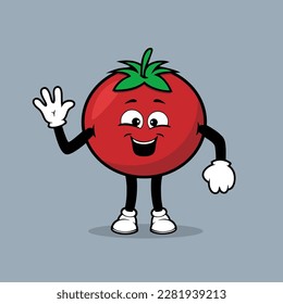 Cute tomato fruit character with say hello expression vector