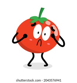 cute tomato fruit character is scared illustration design