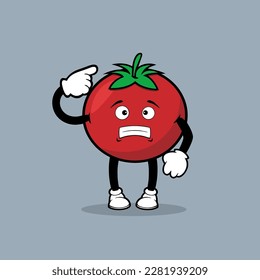 Cute tomato fruit character with scared expression vector