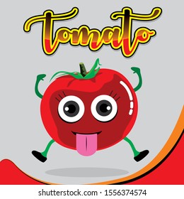 Cute Tomato Jump with sticking her tongue out vector illustrtaion. for icon, mascot, logo and others