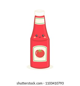 Cute Tomato Ketchup Bottle Vector Illustration Cartoon Smile