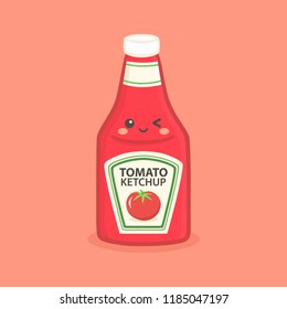 Cute Tomato Ketchup Bottle Vector Illustration Cartoon Smile