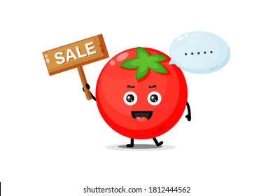 Cute tomato mascot with the sales sign