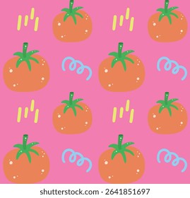 Cute Tomato Pattern Background Red Vegetable Seamless Design