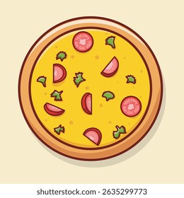 Cute Tomato Pizza Cartoon Illustration. Food Icon Concept Isolated Premium Vector.