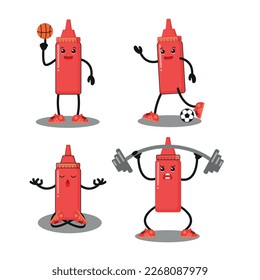 salsa de tomate lindo varias actividades de ejercicio ilustración vectorial