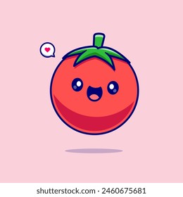 Nette Tomaten Lächeln Cartoon Vektorgrafik Icon Illustration. Food Natur Icon Concept Isolated Premium Vektorgrafik. Flacher Zeichentrickstil