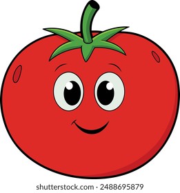 cute tomato with smiling face, vector cartoon illustration