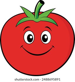 cute tomato with smiling face, vector cartoon illustration