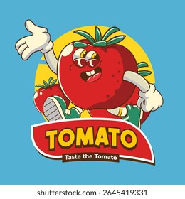 Cute tomato vegetable 70s retro comic cartoon character illustration