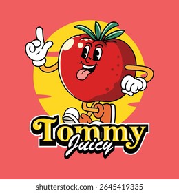 Cute tomato vegetable 70s retro comic cartoon character illustration