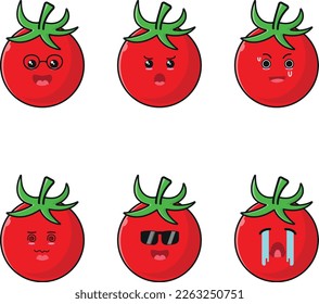 verduras de tomate lindas varias expresiones de cara vector