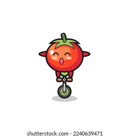 The cute tomatoes character is riding a circus bike , cute style design for t shirt, sticker, logo element