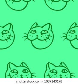 Cute tomcat head pattern. Vector illustration. Cheerful pet face. Animal character.