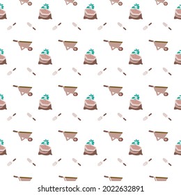 Herramientas de corte para corrección de jardinería .Equipo de plantar árboles en fondo blanco .Vector aíslar diseño plano Adecuado para un patrón de papel de envoltura de regalo o patrón de tela para niños o niños