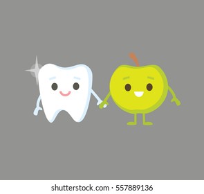 Cute tooth and apple cartoon