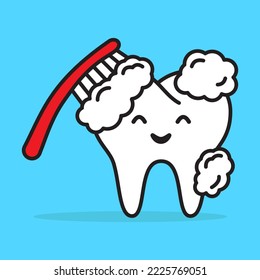 Diente lindo, para cepillarse los dientes con pasta dental. Personaje dental Ilustración vectorial.