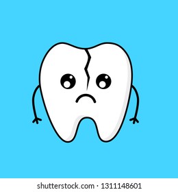 Cute tooth cartoon character. Emoticons with different facial expressions. Dental care concept isolated on blue background. Vector Illustration. 