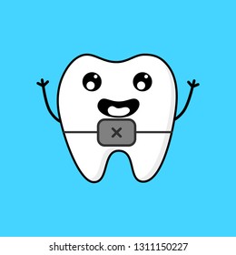 Cute tooth cartoon character. Emoticons with different facial expressions. Dental care concept isolated on blue background. Vector Illustration. 