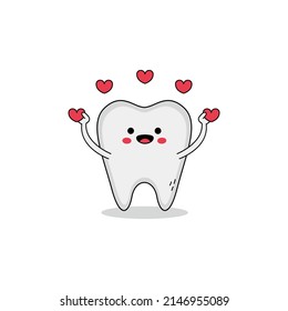 Cute tooth cartoon character spreading love