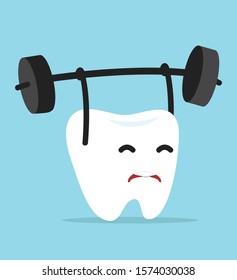 Cute tooth Cartoon Lifting Weights