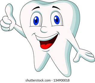 Cute tooth cartoon thumb up