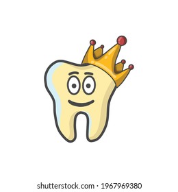 Cute Tooth Character Flat Cartoon Vector Template Design Illustration