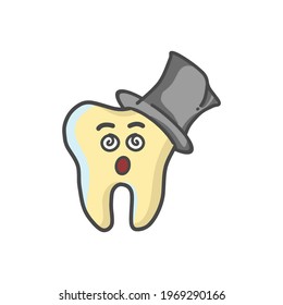 Cute Tooth Character Flat Cartoon Vector Template Design Illustration