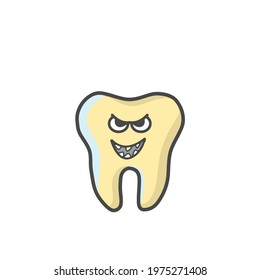 Cute Tooth Character Flat Cartoon Vector Template Design Illustration