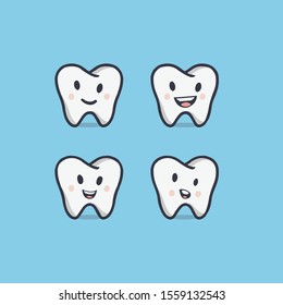 cute tooth character icon vector set