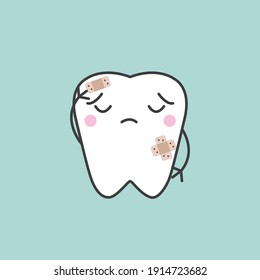 Ilustración de carácter Diente suave. Concepto dental claro. Cepillado y limpieza de dientes. Atención dental para los niños.
